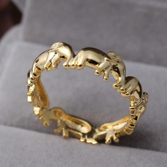 Yellow Gold Lucky Elephant Eternity Band Ring - Picture 3 of 5